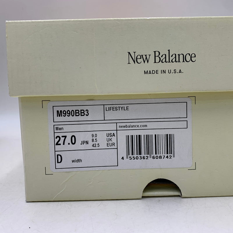 【現状渡し品】【メンズ】 NEW BALANCE ニューバランス M990BB3 990V3 スニーカー シューズ 靴 162-260804-cs-02-izu サイズ：27cm カラー：BLACK TAN 万代Net店