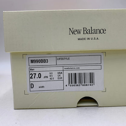 【現状渡し品】【メンズ】 NEW BALANCE ニューバランス M990BB3 990V3 スニーカー シューズ 靴 162-260804-cs-02-izu サイズ：27cm カラー：BLACK TAN 万代Net店