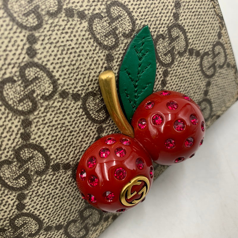【中古品】【レディース】 GUCCI グッチ 476050 GGスプリーム チェリー ミニウォレット 財布 181-260804-ya-01-izu カラー：ブラウン 万代Net店