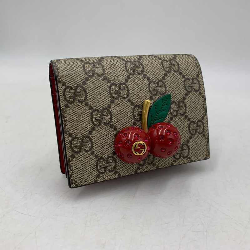 【中古品】【レディース】 GUCCI グッチ 476050 GGスプリーム チェリー ミニウォレット 財布 181-260804-ya-01-izu カラー：ブラウン 万代Net店