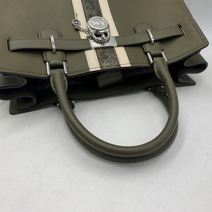 【中古品】【レディース】 MICHAEL KORS マイケルコース HAMILTON MEDIUM LEATHER AND SNAKE EMBOSSED STRIPE SATCHEL ハミルトン ミディアム レザー アンド スネーク エンボスド ストライプ サッチェル カバン 鞄 188-260804-ya-02-izu カラー：カーキ 万代Net店