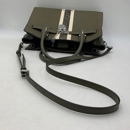 【中古品】【レディース】 MICHAEL KORS マイケルコース HAMILTON MEDIUM LEATHER AND SNAKE EMBOSSED STRIPE SATCHEL ハミルトン ミディアム レザー アンド スネーク エンボスド ストライプ サッチェル カバン 鞄 188-260804-ya-02-izu カラー：カーキ 万代Net店