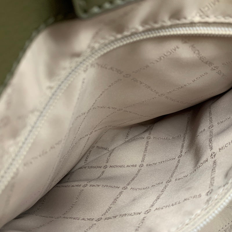 【中古品】【レディース】 MICHAEL KORS マイケルコース HAMILTON MEDIUM LEATHER AND SNAKE EMBOSSED STRIPE SATCHEL ハミルトン ミディアム レザー アンド スネーク エンボスド ストライプ サッチェル カバン 鞄 188-260804-ya-02-izu カラー：カーキ 万代Net店