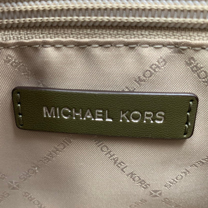 【中古品】【レディース】 MICHAEL KORS マイケルコース HAMILTON MEDIUM LEATHER AND SNAKE EMBOSSED STRIPE SATCHEL ハミルトン ミディアム レザー アンド スネーク エンボスド ストライプ サッチェル カバン 鞄 188-260804-ya-02-izu カラー：カーキ 万代Net店