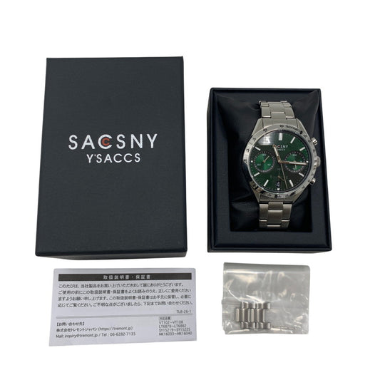 【中古品】【メンズ/レディース】 SACCSNY Y'SACCS サクスニーイザック SY-15219-GR クロノグラフ クォーツ腕時計 時計 197-260804-ya-07-izu カラー：シルバー×グリーン 万代Net店