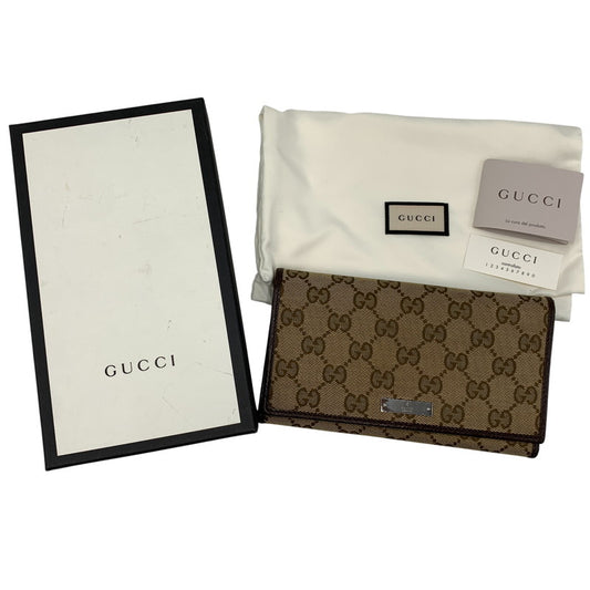 【中古品】【メンズ/レディース】 GUCCI グッチ 244946 GG CANVAS LONG WALLET ジージー キャンバス ロング　ウォレット 財布 長財布 181-260805-cs-08-izu カラー：ブラウン 万代Net店