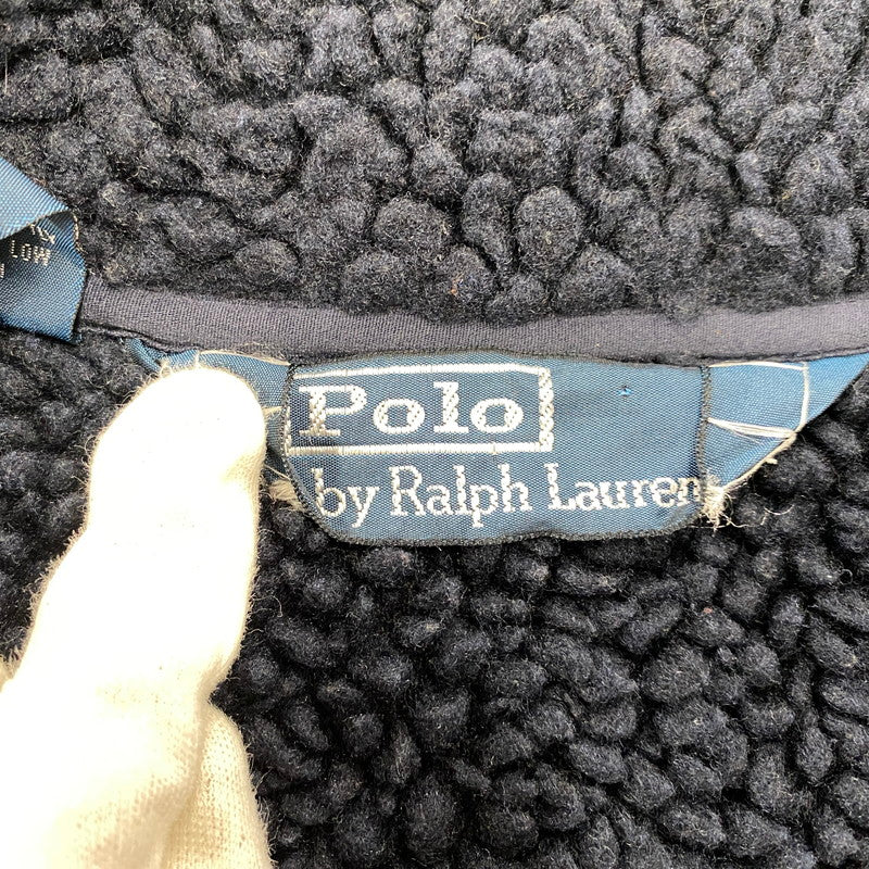 【現状渡し品】【メンズ】 POLO BY RALPH LAUREN ポロバイラルフローレン ELBOW PATCH BOA LINER FLEECE JACKET エルボー パッチ ボア ライナー フリース ジャケット 146-260805-yn-07-izu サイズ：M カラー：ネイビー 万代Net店