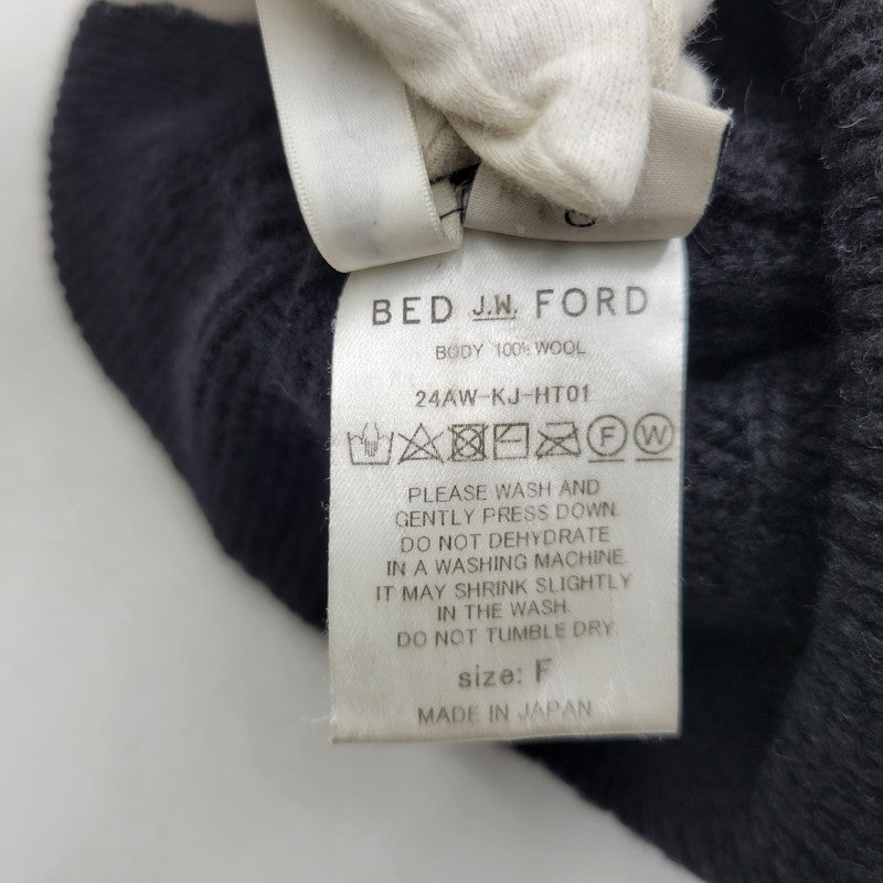 【中古品】【メンズ/レディース】 BED J.W. FORD ベッドフォード × KIJIMA TAKAYUKI キジマタカユキ OVERSIZED KNITTING CAP 24AW-KJ-HT01 オーバーサイズ ニットキャップ ニット帽 帽子 185-260814-as-12-izu サイズ：F カラー：ブラック 万代Net店