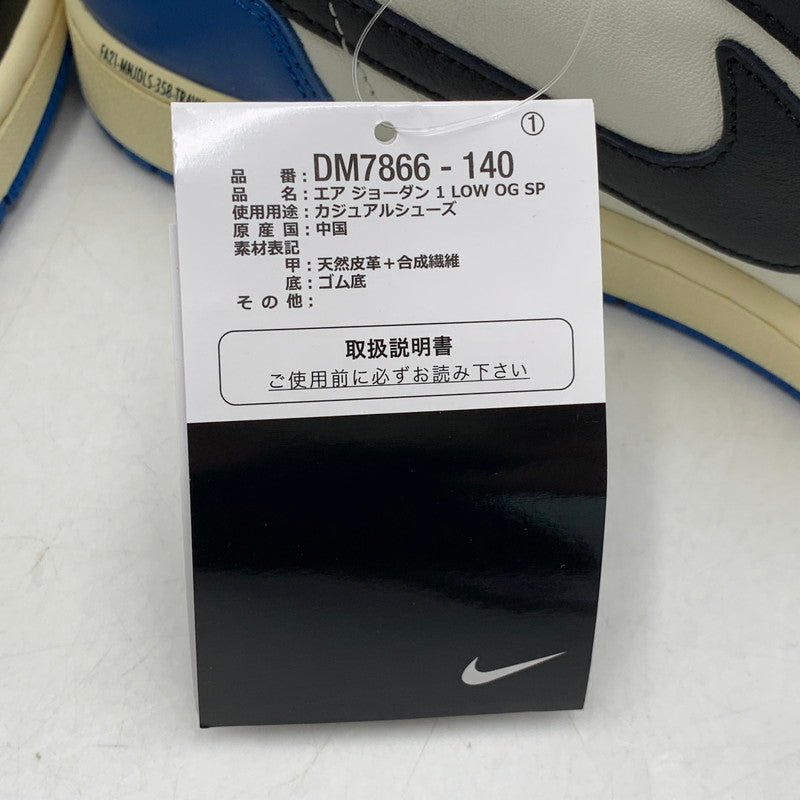 【中古美品】【メンズ】 NIKE ナイキ × TRAVIS SCOTT トラヴィス スコット × FRAGMENT DESIGN フラグメントデザイン AIR JORDAN 1 LOW OG SP DM7866-140 エアジョーダン1 スニーカー 靴 160-260806-as-26-izu サイズ：28cm カラー：SAIL/MILITARY BLUE-BLACK 万代Net店