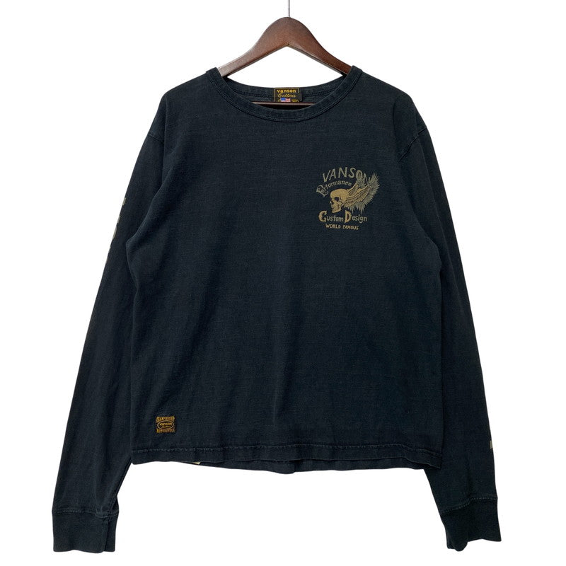【中古品】【メンズ】 VANSON バンソン MADE IN CALIFORNIA SKULL WING PRINT LS TEE スカル ウィング プリント ロングスリーブ Tシャツ トップス 長袖 145-260812-cs-24-izu サイズ：L カラー：ブラック 万代Net店
