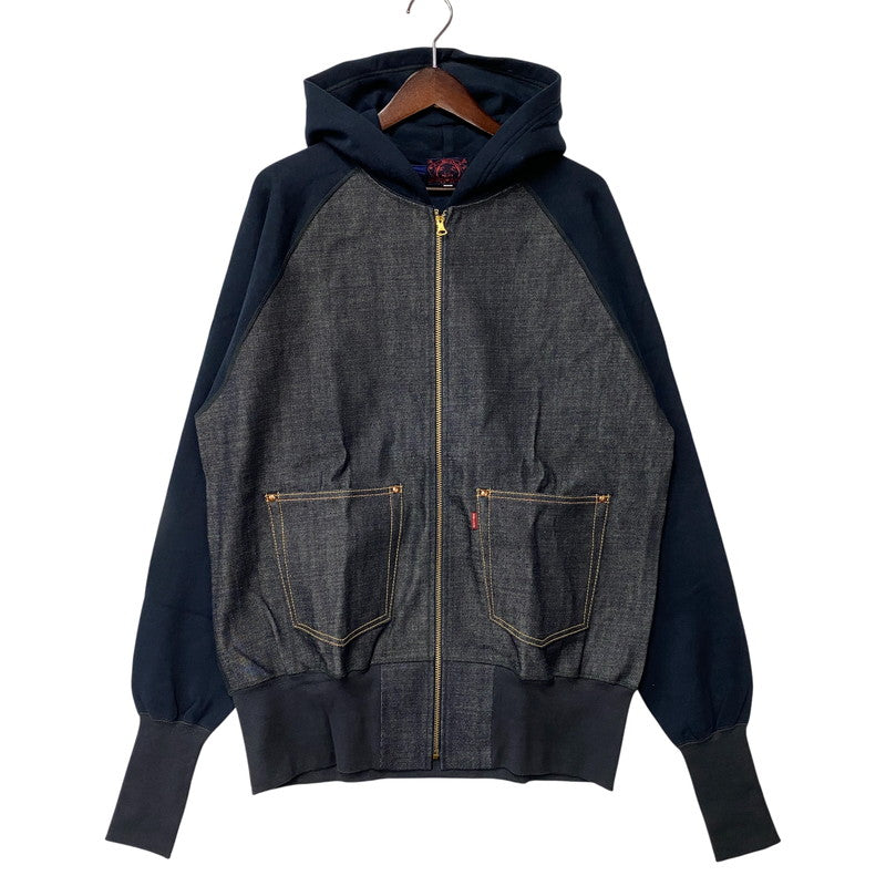 【中古品】【メンズ】 EVISU エヴィス 切替 ZIPUP HOODIE ジップアップ フーディー トップス 長袖 145-260807-ya-02-izu サイズ：42 カラー：ネイビー 万代Net店