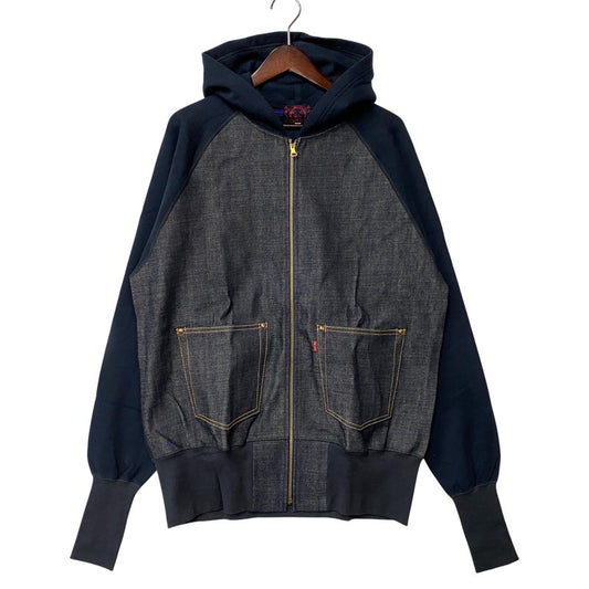 【中古品】【メンズ】 EVISU エヴィス 切替 ZIPUP HOODIE ジップアップ フーディー トップス 長袖 145-260807-ya-02-izu サイズ：42 カラー：ネイビー 万代Net店