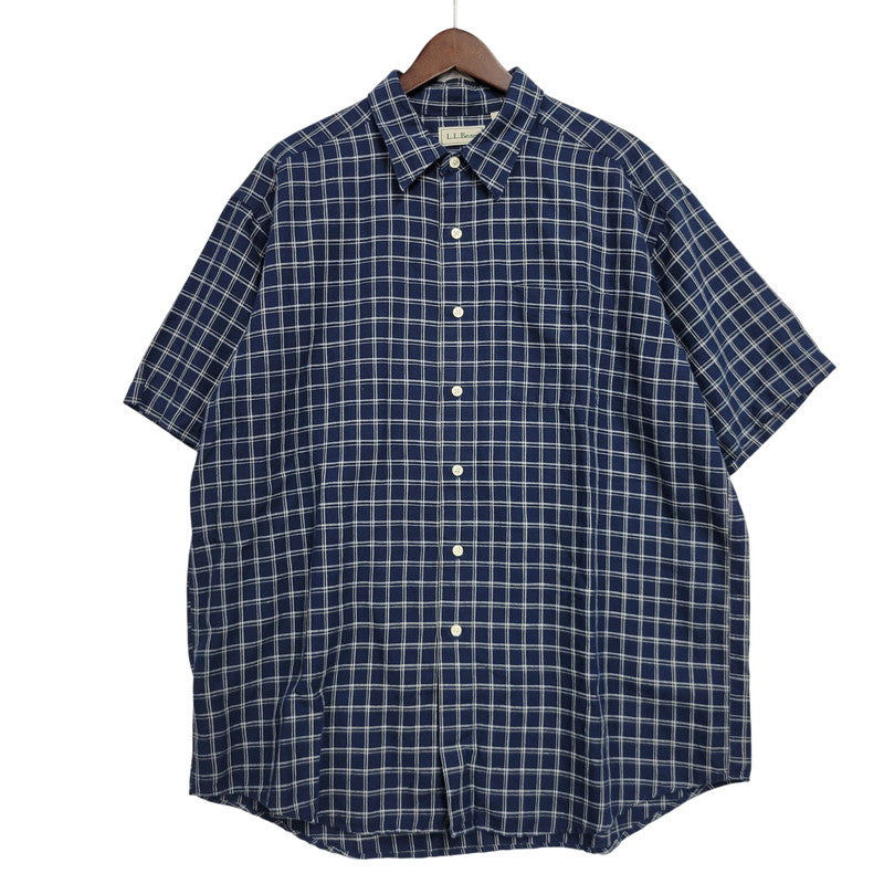 【中古品】【メンズ】 L.L.BEAN エルエルビーン 香港製 SS CHECK SHIRT ショートスリーブ チェック シャツ トップス 146-260815-kh-04-izu サイズ：L カラー：ブルー系 万代Net店
