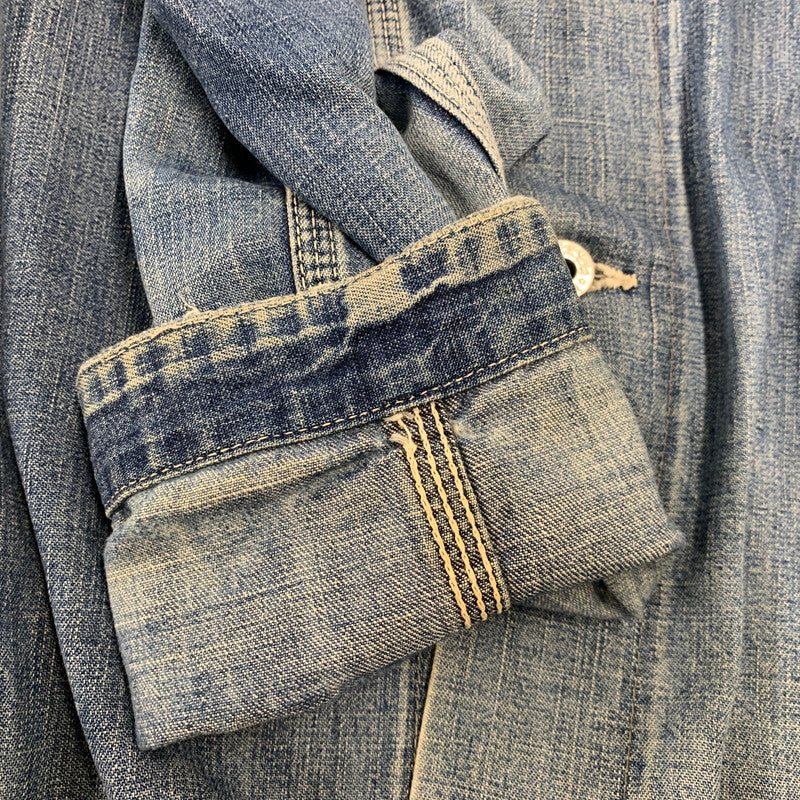 【現状渡し品】【メンズ】 VINTAGE ヴィンテージ 月桂樹ボタン 4つボタン 赤耳セルヴィッチ 40S 大戦モデル DENIM COVERALL デニム カバーオール トップス 長袖 146-260809-ya-09-izu サイズ：下記参照 カラー：インディゴ 万代Net店