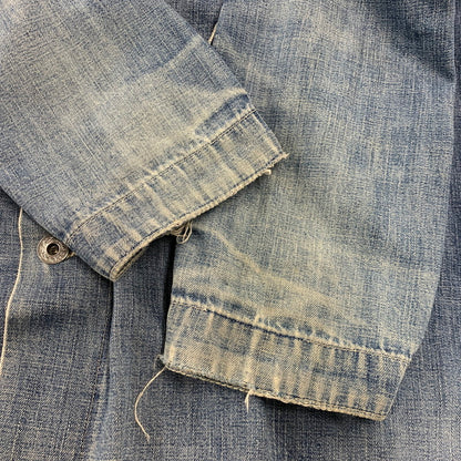 【現状渡し品】【メンズ】 VINTAGE ヴィンテージ 月桂樹ボタン 4つボタン 赤耳セルヴィッチ 40S 大戦モデル DENIM COVERALL デニム カバーオール トップス 長袖 146-260809-ya-09-izu サイズ：下記参照 カラー：インディゴ 万代Net店