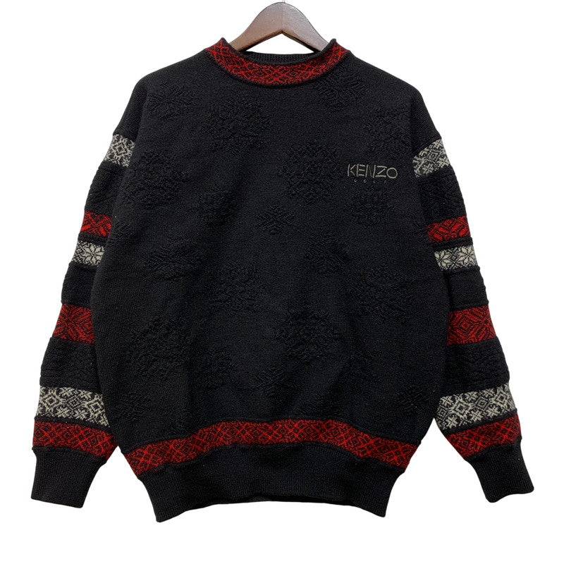 【中古品】【メンズ】 KENZO GOLF ケンゾーゴルフ 535-P-8272 NORDIC KNIT SHIRT ノルディック ニット シャツ トップス 長袖 146-260818-ya-04-izu サイズ：4 カラー：ブラック 万代Net店