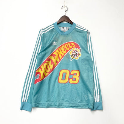 【中古品】【メンズ】 ADIDAS アディダス × SEAN WOTHERSPOON ショーン・ウォザースプーン × HOT WHEELS ホットウィール HT6581 MESH L S TEE メッシュ ロングスリーブ Tシャツ トップス 長袖 142-260810-ya-02-izu サイズ：L カラー：ターコイズブルー 万代Net店