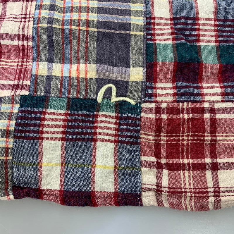【中古品】【メンズ】 YAMANE ヤマネ EVISU CHECK PATCHWORK PULLOVER SS BD SHIRT エヴィス チェック パッチワーク プルオーバー ショートスリーブ ボタンダウン シャツ 半袖 145-260820-yn-04-izu サイズ：40 カラー：マルチ 万代Net店