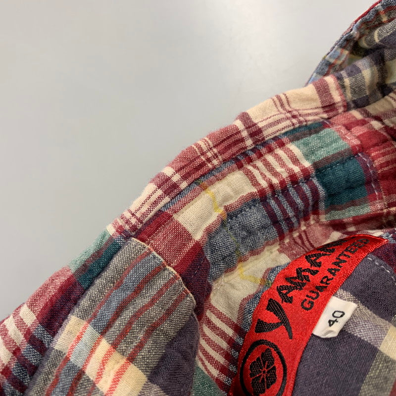 【中古品】【メンズ】 YAMANE ヤマネ EVISU CHECK PATCHWORK PULLOVER SS BD SHIRT エヴィス チェック パッチワーク プルオーバー ショートスリーブ ボタンダウン シャツ 半袖 145-260820-yn-04-izu サイズ：40 カラー：マルチ 万代Net店