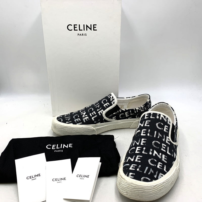 【中古品】【メンズ】 CELINE セリーヌ 346932355C ELLIOT LOGO PRINT CANVAS SLIP-ON エリオット ロゴ プリント キャンバス スリッポン シューズ 靴 183-260810-cs-04-izu サイズ：43 カラー：ブラック 万代Net店