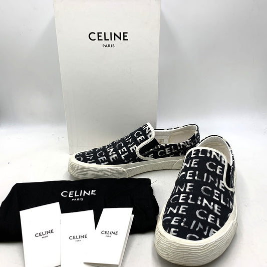 【中古品】【メンズ】 CELINE セリーヌ 346932355C ELLIOT LOGO PRINT CANVAS SLIP-ON エリオット ロゴ プリント キャンバス スリッポン シューズ 靴 183-260810-cs-04-izu サイズ：43 カラー：ブラック 万代Net店