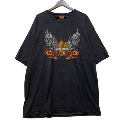 【中古品】【メンズ】 HARLEY DAVIDSON ハーレーダビッドソン WING FLAME PRINT S/S TEE ウィング フレーム プリント 半袖 Tシャツ メキシコ製 146-260821-as-03-izu サイズ：2XL カラー：ブラック 万代Net店