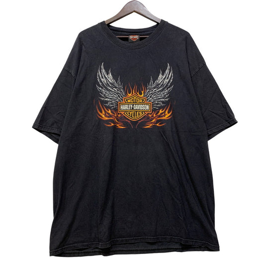 【中古品】【メンズ】 HARLEY DAVIDSON ハーレーダビッドソン WING FLAME PRINT S/S TEE ウィング フレーム プリント 半袖 Tシャツ メキシコ製 146-260821-as-03-izu サイズ：2XL カラー：ブラック 万代Net店