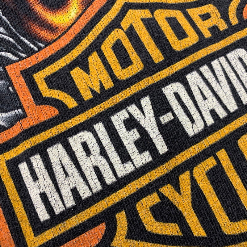 【中古品】【メンズ】 HARLEY DAVIDSON ハーレーダビッドソン WING FLAME PRINT S/S TEE ウィング フレーム プリント 半袖 Tシャツ メキシコ製 146-260821-as-03-izu サイズ：2XL カラー：ブラック 万代Net店