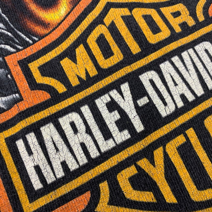 【中古品】【メンズ】 HARLEY DAVIDSON ハーレーダビッドソン WING FLAME PRINT S/S TEE ウィング フレーム プリント 半袖 Tシャツ メキシコ製 146-260821-as-03-izu サイズ：2XL カラー：ブラック 万代Net店
