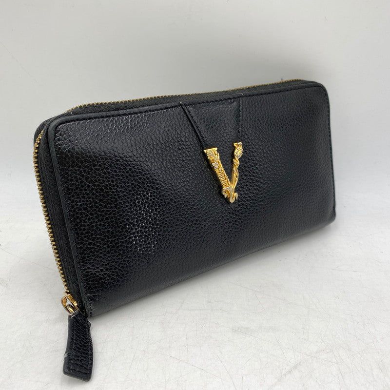【中古品】【メンズ/レディース】 VERSACE ヴェルサーチェ 1006263 VIRTUS ROUND ZIP WALLET ヴィルトゥス ラウンド ジップ ウォレット 長財布 181-260810-cs-15-izu カラー：ブラック 万代Net店