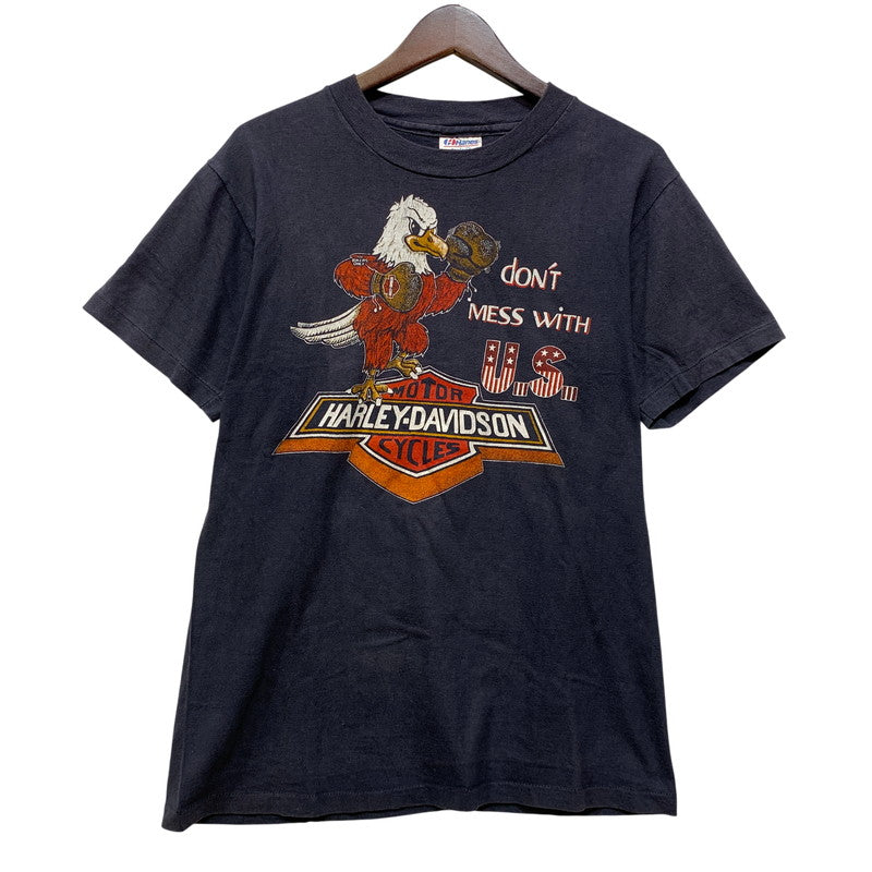 【中古品】【メンズ】 HARLEY-DAVIDSON HANES ハーレーダビッドソン USA製 両シングル 80S DON'T MESS WITH U.S. TEE Tシャツ 半袖 トップス 146-260827-yn-05-izu サイズ：M カラー：ネイビー 万代Net店