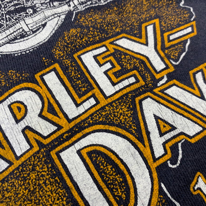 【中古品】【メンズ】 HARLEY-DAVIDSON HANES ハーレーダビッドソン USA製 両シングル 80S DON'T MESS WITH U.S. TEE Tシャツ 半袖 トップス 146-260827-yn-05-izu サイズ：M カラー：ネイビー 万代Net店