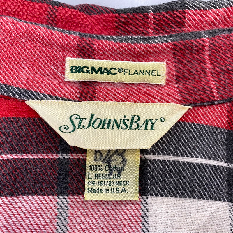 【中古品】【メンズ】 ST. JOHN’S BAY セントジョンズベイ BIG MAC FLANNEL ビッグマック FLANNEL CHECK SHIRT フランネルチェックシャツ 長袖 USA製 146-260818-as-15-izu サイズ：L カラー：レッド系 万代Net店