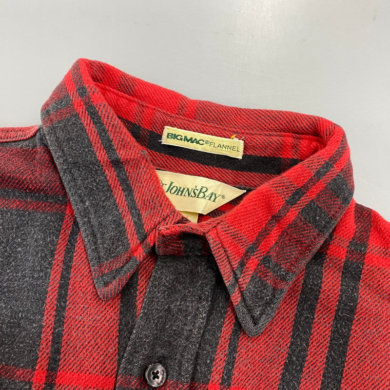 【中古品】【メンズ】 ST. JOHN’S BAY セントジョンズベイ BIG MAC FLANNEL ビッグマック FLANNEL CHECK SHIRT フランネルチェックシャツ 長袖 USA製 146-260818-as-17-izu サイズ：L カラー：レッド×ブラック 万代Net店