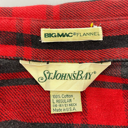 【中古品】【メンズ】 ST. JOHN’S BAY セントジョンズベイ BIG MAC FLANNEL ビッグマック FLANNEL CHECK SHIRT フランネルチェックシャツ 長袖 USA製 146-260818-as-17-izu サイズ：L カラー：レッド×ブラック 万代Net店