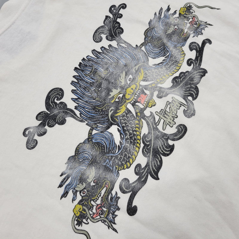 【現状渡し品】【メンズ】 OLD STUSSY オールド ステューシー USA製 紺タグ 両シングル DRAGON TEE ドラゴン Tシャツ トップス 142-260816-kh-11-izu サイズ：L カラー：ホワイト 万代Net店