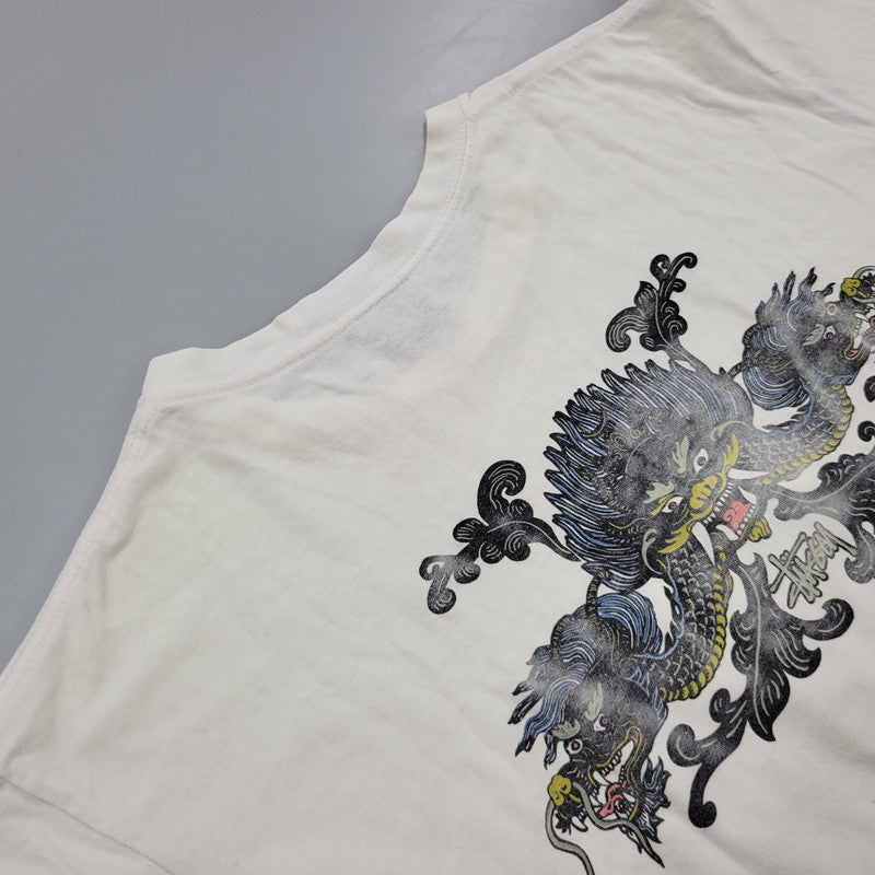 【現状渡し品】【メンズ】 OLD STUSSY オールド ステューシー USA製 紺タグ 両シングル DRAGON TEE ドラゴン Tシャツ トップス 142-260816-kh-11-izu サイズ：L カラー：ホワイト 万代Net店