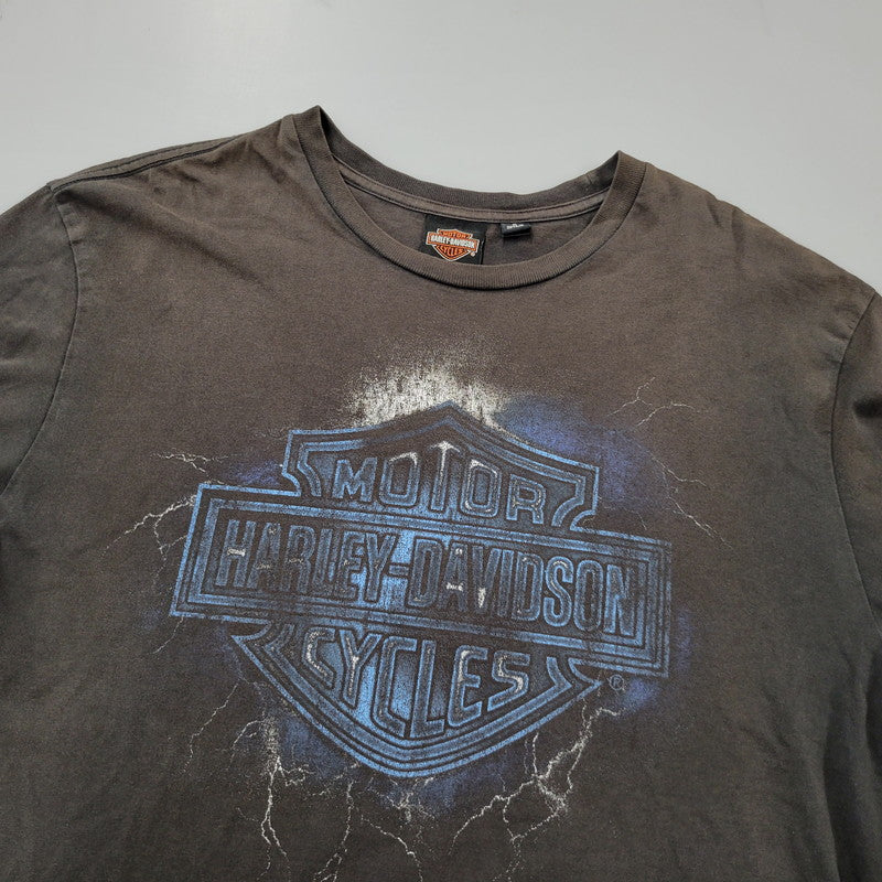 【現状渡し品】【メンズ】 HARLEY DAVIDSON ハーレーダビッドソン ベトナム製 THUNDER PRINT LS TEE サンダー プリント ロングスリーブ Tシャツ トップス 146-260816-kh-09-izu サイズ：M カラー：ブラック 万代Net店