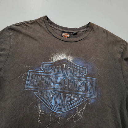 【現状渡し品】【メンズ】 HARLEY DAVIDSON ハーレーダビッドソン ベトナム製 THUNDER PRINT LS TEE サンダー プリント ロングスリーブ Tシャツ トップス 146-260816-kh-09-izu サイズ：M カラー：ブラック 万代Net店