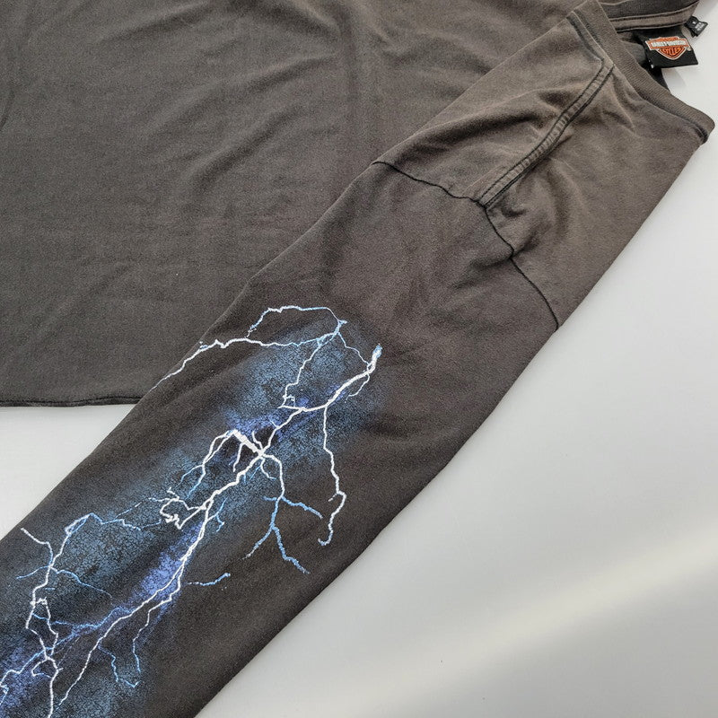 【現状渡し品】【メンズ】 HARLEY DAVIDSON ハーレーダビッドソン ベトナム製 THUNDER PRINT LS TEE サンダー プリント ロングスリーブ Tシャツ トップス 146-260816-kh-09-izu サイズ：M カラー：ブラック 万代Net店