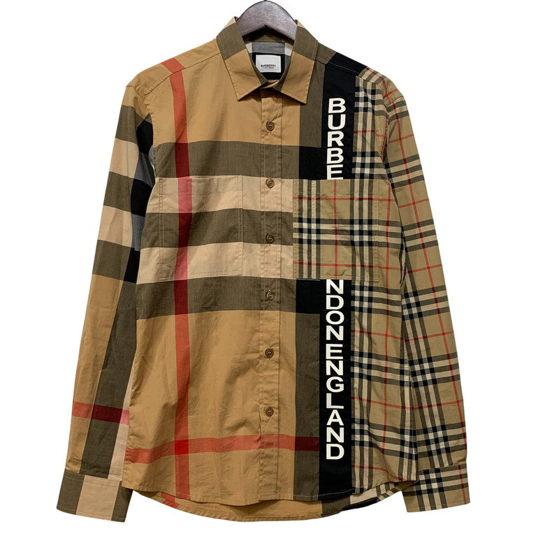 【中古品】【メンズ】 BURBERRY バーバリー LOGO RUBBER PRINT PATCHWORK NOVA CHECK L/S SHIRT THTHAGAR129SAM ロゴ ラバー プリント パッチワーク ノバチェック 長袖シャツ 141-260822-as-09-izu サイズ：M カラー：マルチカラー 万代Net店
