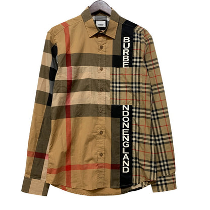 【中古品】【メンズ】 BURBERRY バーバリー LOGO RUBBER PRINT PATCHWORK NOVA CHECK L/S SHIRT THTHAGAR129SAM ロゴ ラバー プリント パッチワーク ノバチェック 長袖シャツ 141-260822-as-09-izu サイズ：M カラー：マルチカラー 万代Net店