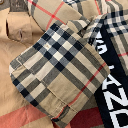 【中古品】【メンズ】 BURBERRY バーバリー LOGO RUBBER PRINT PATCHWORK NOVA CHECK L/S SHIRT THTHAGAR129SAM ロゴ ラバー プリント パッチワーク ノバチェック 長袖シャツ 141-260822-as-09-izu サイズ：M カラー：マルチカラー 万代Net店