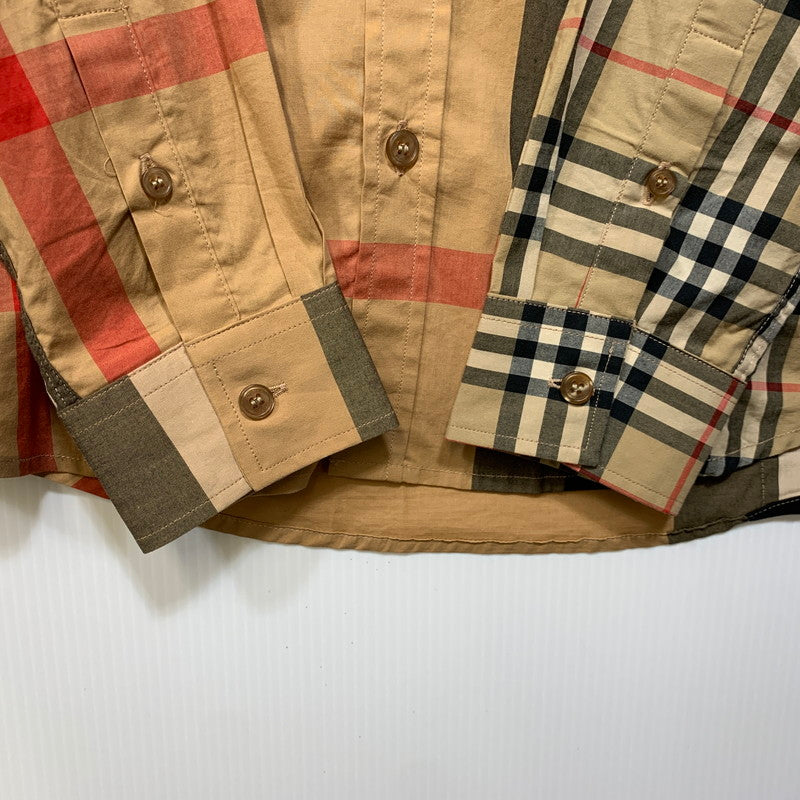 【中古品】【メンズ】 BURBERRY バーバリー LOGO RUBBER PRINT PATCHWORK NOVA CHECK L/S SHIRT THTHAGAR129SAM ロゴ ラバー プリント パッチワーク ノバチェック 長袖シャツ 141-260822-as-09-izu サイズ：M カラー：マルチカラー 万代Net店