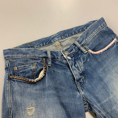 【中古品】【レディース】 HYSTERIC GLAMOUR ヒステリックグラマー STUDS DENIM PANTS スタッズ デニム パンツ ボトムス ズボン 168-260818-cs-09-izu サイズ：XS カラー：インディゴ 万代Net店