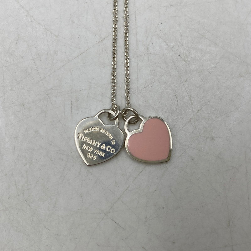 【中古品】【レディース】 TIFFANY&Co. ティファニー 925 ミニ ダブル ハート タグ ペンダント ネックレス アクセサリー 182-260820-as-15-izu カラー：シルバー×ピンク 万代Net店