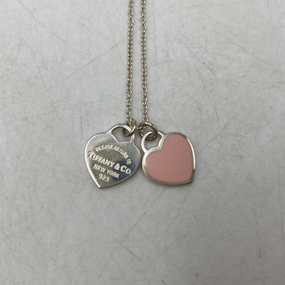 【中古品】【レディース】 TIFFANY&Co. ティファニー 925 ミニ ダブル ハート タグ ペンダント ネックレス アクセサリー 182-260820-as-15-izu カラー：シルバー×ピンク 万代Net店