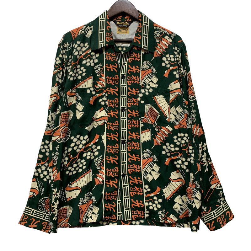 【中古品】【メンズ】 JUMPIN JACK'S ジャンピンジャックス GROOVIN HIGH グルービン ハイ 光龍 RAYON OPEN COLLAR LS SHIRT レーヨン オープン カラー ロングスリーブ シャツ トップス 長袖 145-260819-cs-01-izu サイズ：L カラー：グリーン 万代Net店