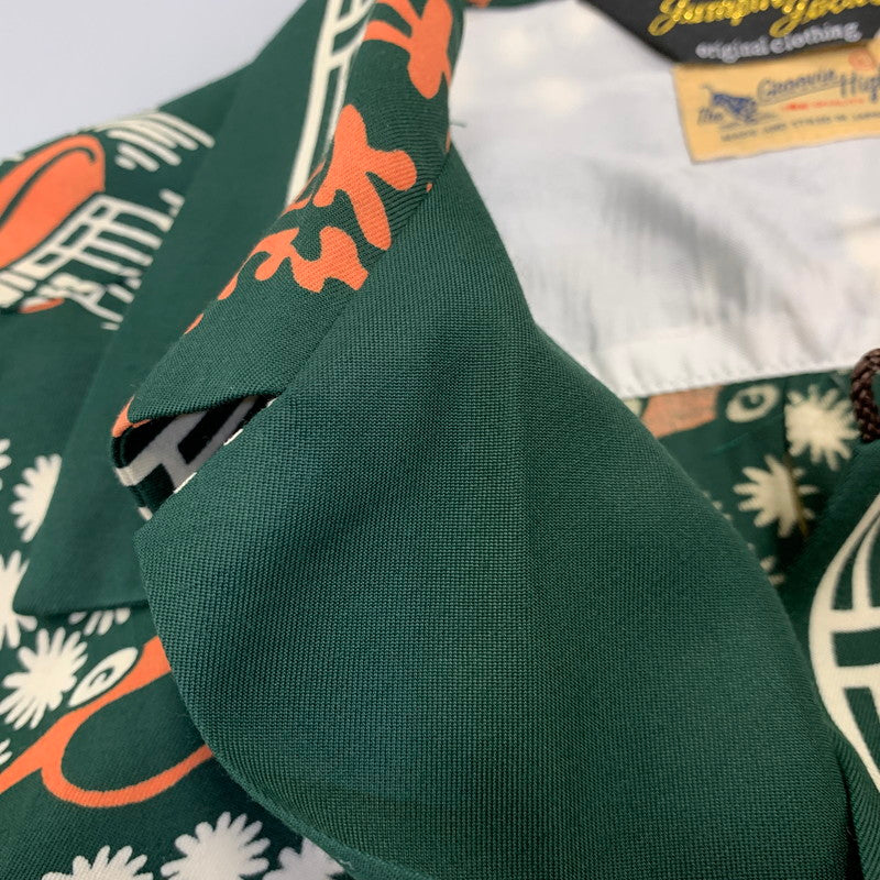 【中古品】【メンズ】 JUMPIN JACK'S ジャンピンジャックス GROOVIN HIGH グルービン ハイ 光龍 RAYON OPEN COLLAR LS SHIRT レーヨン オープン カラー ロングスリーブ シャツ トップス 長袖 145-260819-cs-01-izu サイズ：L カラー：グリーン 万代Net店