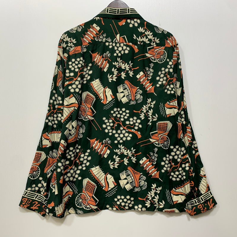 【中古品】【メンズ】 JUMPIN JACK'S ジャンピンジャックス GROOVIN HIGH グルービン ハイ 光龍 RAYON OPEN COLLAR LS SHIRT レーヨン オープン カラー ロングスリーブ シャツ トップス 長袖 145-260819-cs-01-izu サイズ：L カラー：グリーン 万代Net店